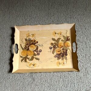 Lovely Vintage Hand Painted Metal Tole Tray flowers print